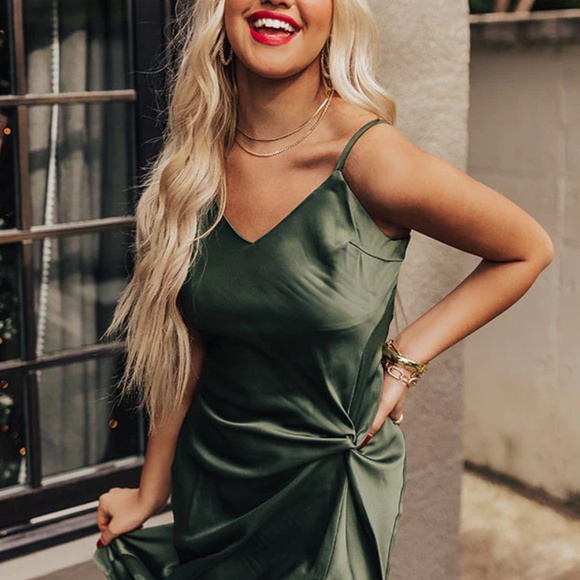 NWT Spin The Bottle Satin Midi Dress In Olive - Medium - Picture 4 of 6